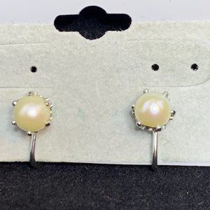 JMS 1/20 12K White Gold Filled Faux Pearl Earrings